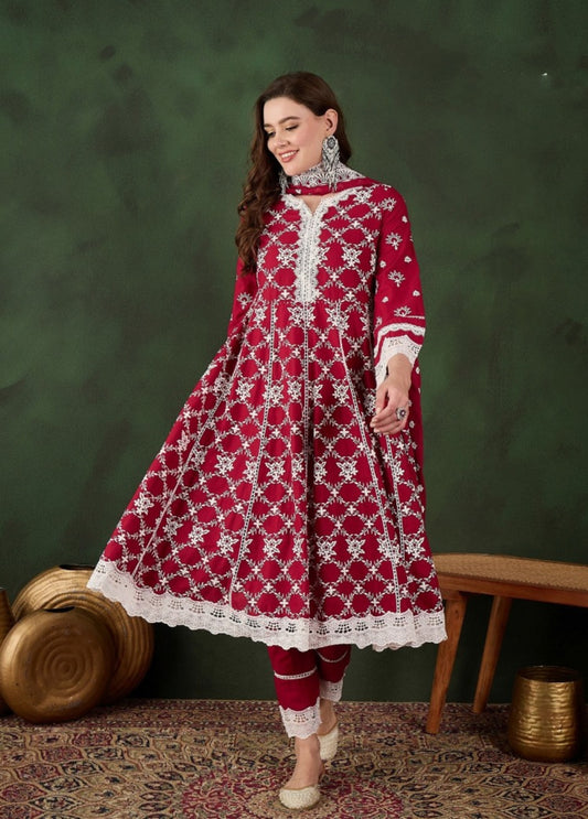 Women Maroon Cotton Pakistani Suit Set