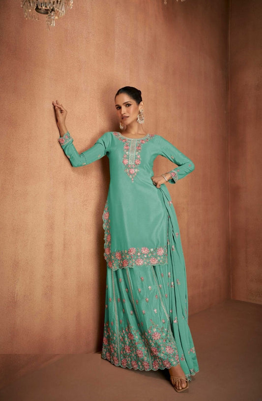 Trendy Sky Blue Georgette  Lehenga Bottom Suit Set