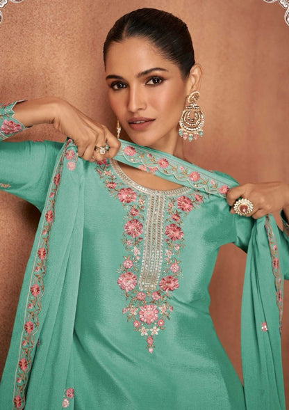 Trendy Sky Blue Georgette  Lehenga Bottom Suit Set