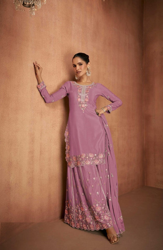 Flawless Lilac Georgette  Lehenga Bottom Suit Set