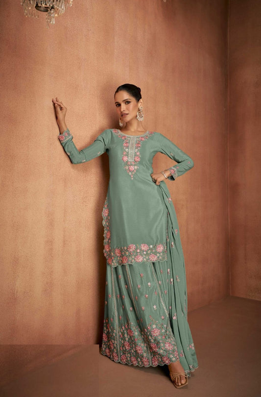 Classy Grey Georgette  Lehenga Bottom Suit Set