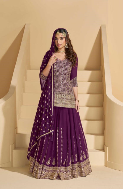 Sophisticated Purple Georgette  Lehenga Bottom Suit Set