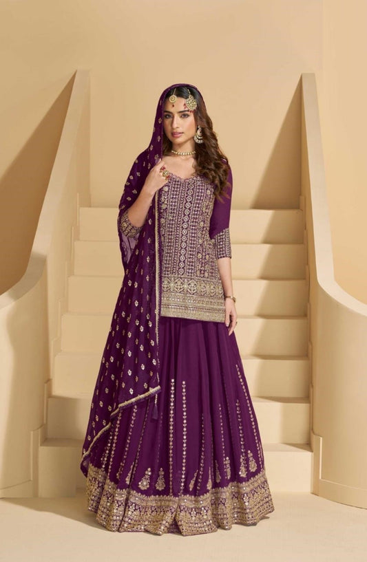 Sophisticated Purple Georgette  Lehenga Bottom Suit Set