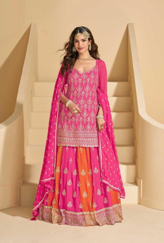 Tailored Pink Georgette  Lehenga Bottom Suit Set
