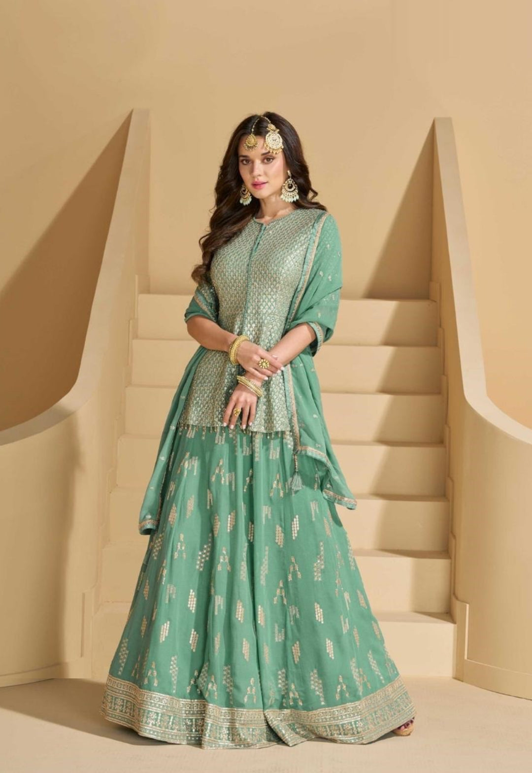 Graceful Sea Green Georgette  Lehenga Bottom Suit Set