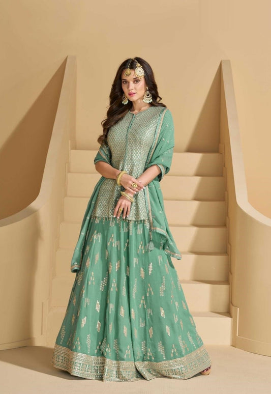 Graceful Sea Green Georgette  Lehenga Bottom Suit Set