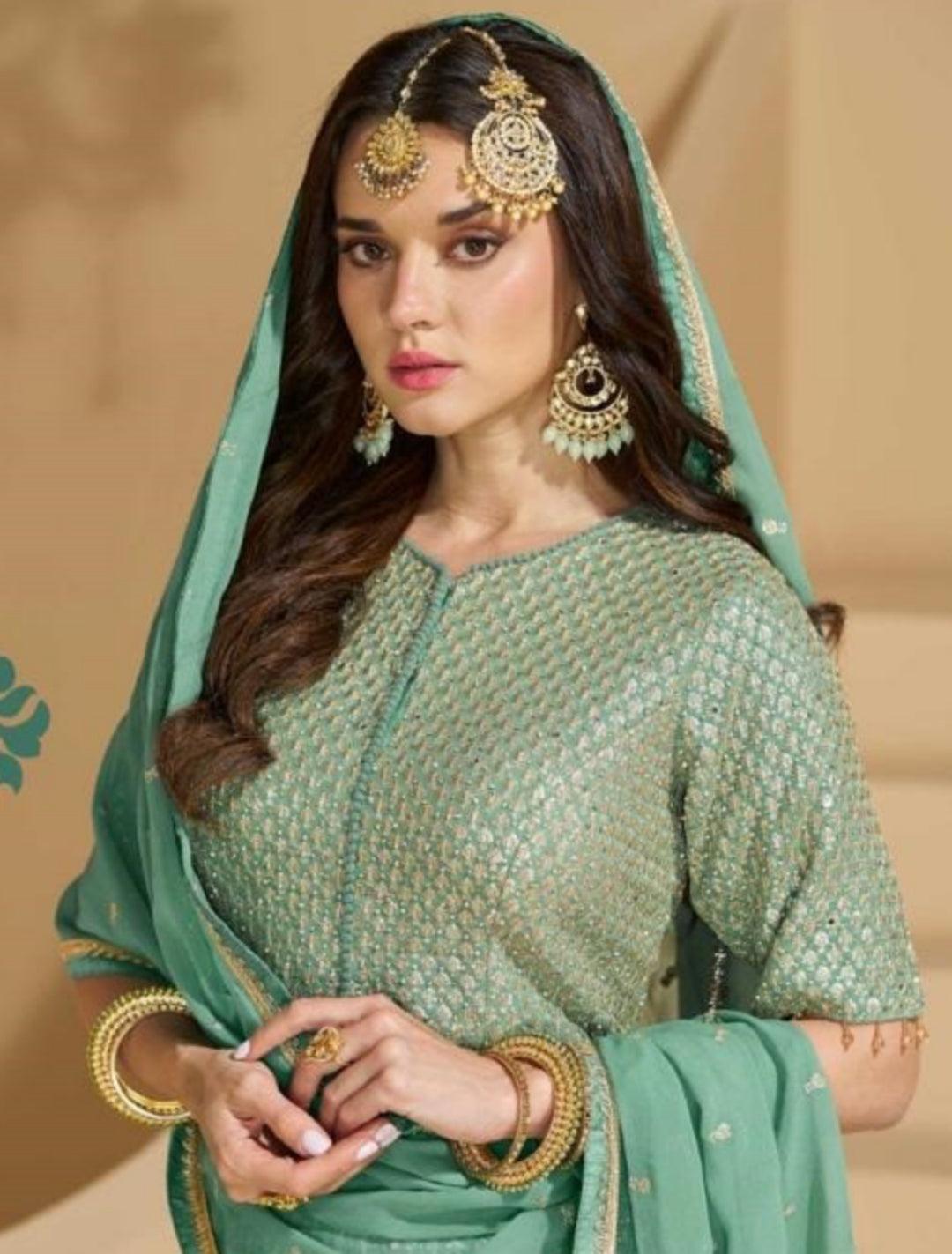 Graceful Sea Green Georgette  Lehenga Bottom Suit Set
