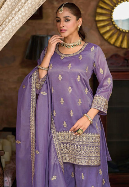 Alluring Light Purple Shimmer Palazzo Bottom Suit Set