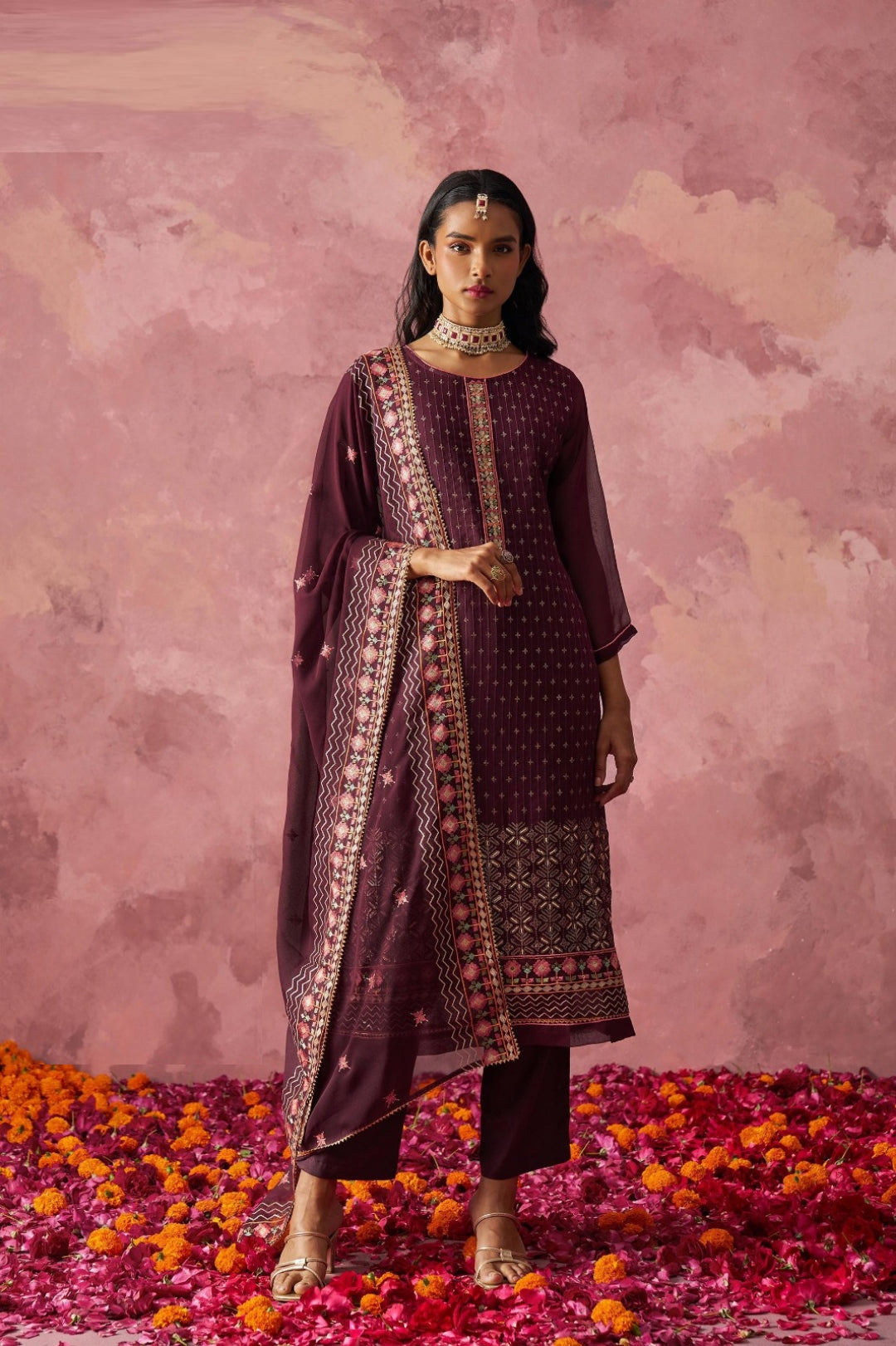 Women Dark Purple Georgette Suit Set