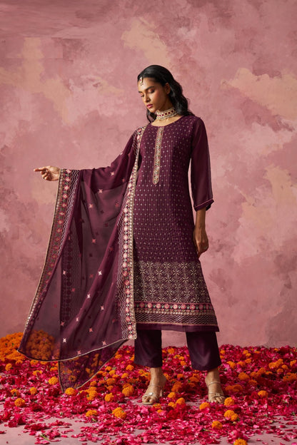 Women Dark Purple Georgette Suit Set