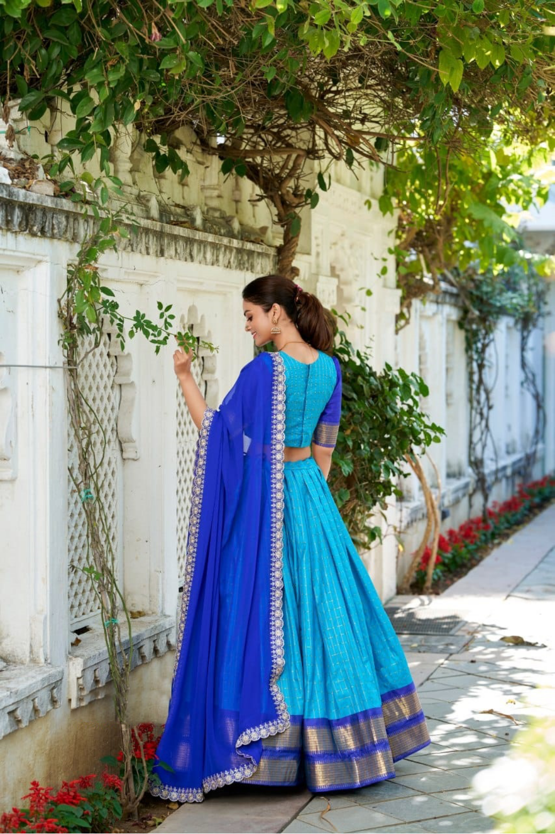 Women Blue Zari Chex With Zari Weaving Work Traditional Lehenga