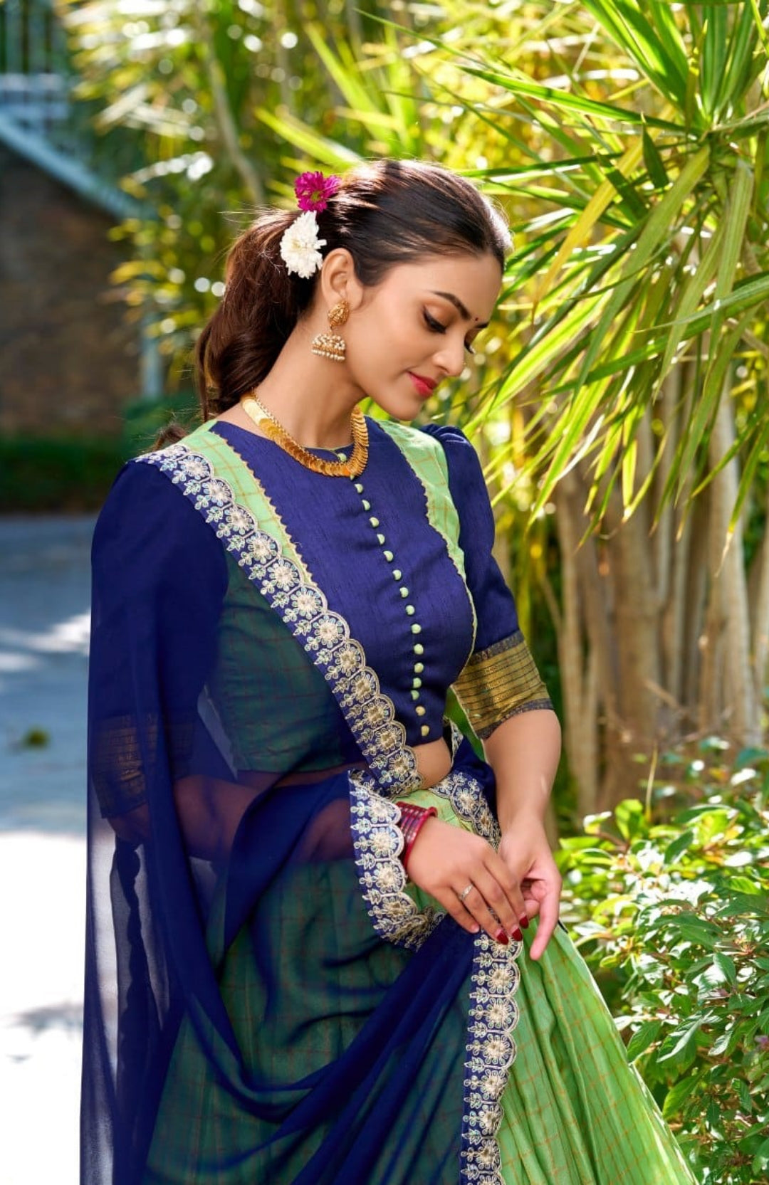 Women Pista Green Zari Chex With Zari Weaving Work Traditional Lehenga
