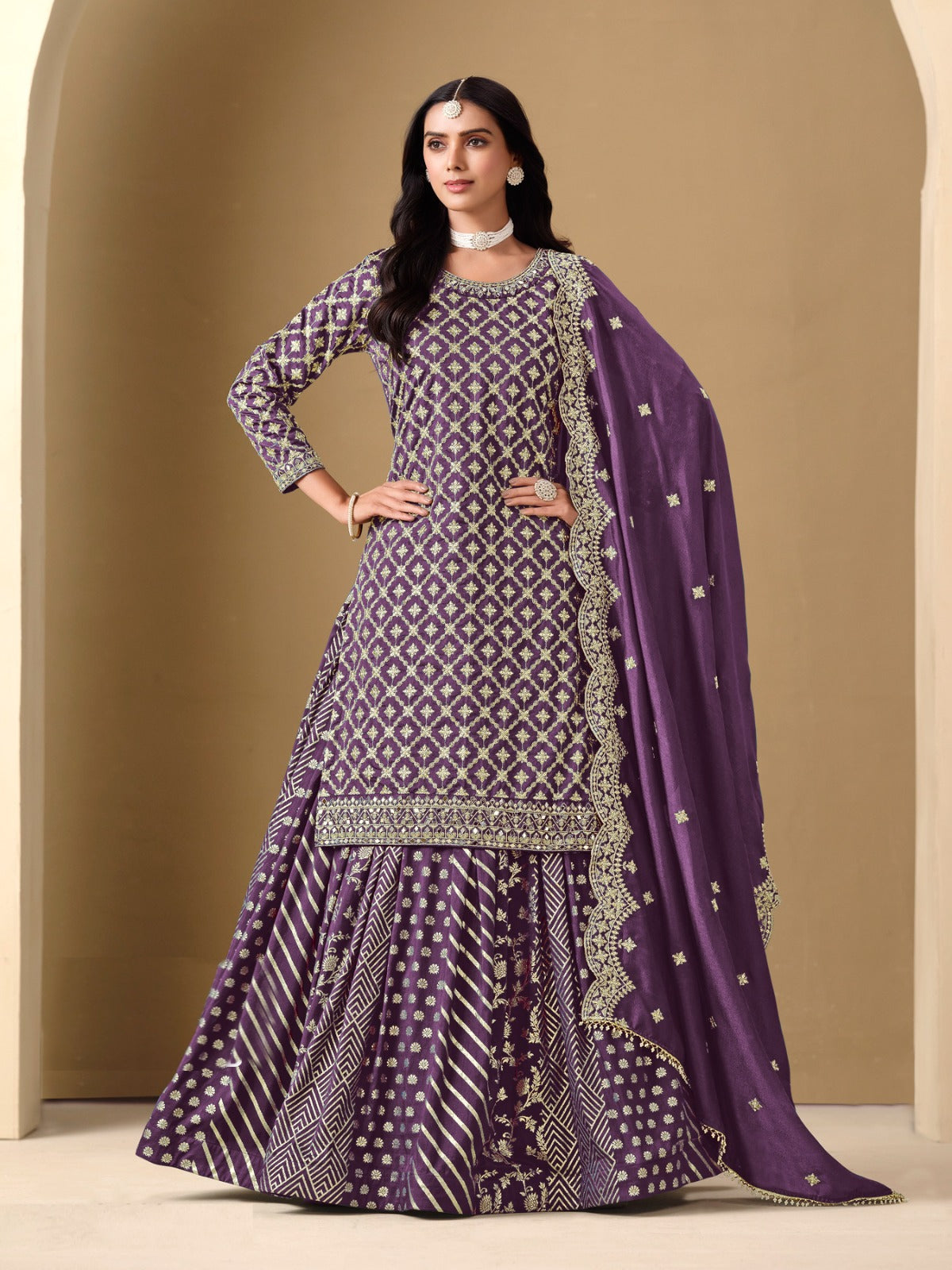 Beautiful Purple Art Silk Lehenga Bottom Suit Set