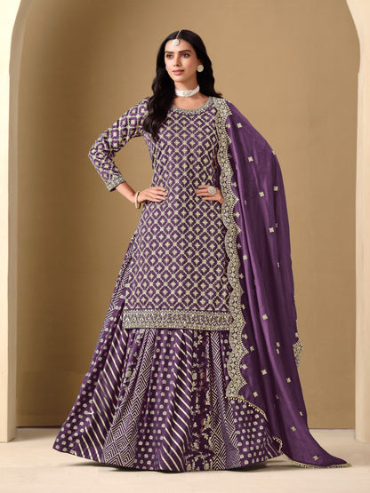 Beautiful Purple Art Silk Lehenga Bottom Suit Set