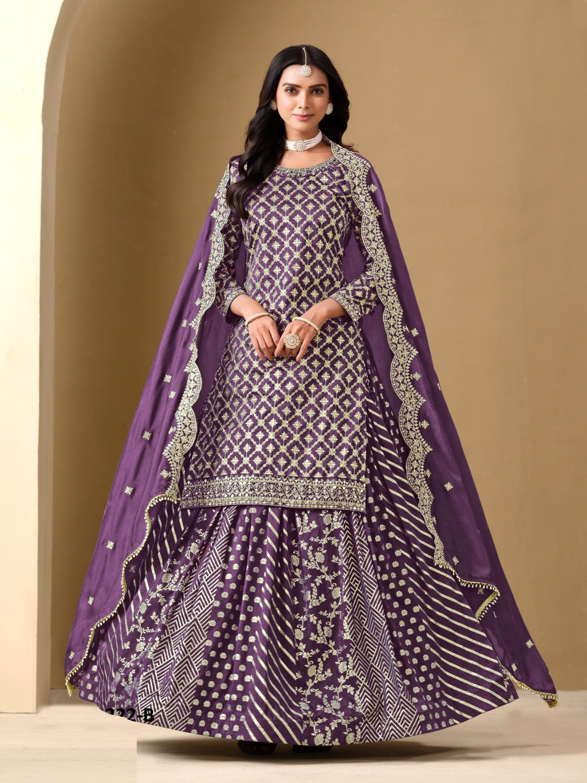 Beautiful Purple Art Silk Lehenga Bottom Suit Set