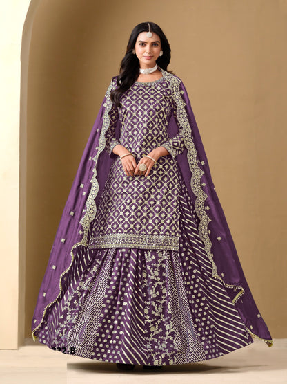 Beautiful Purple Art Silk Lehenga Bottom Suit Set