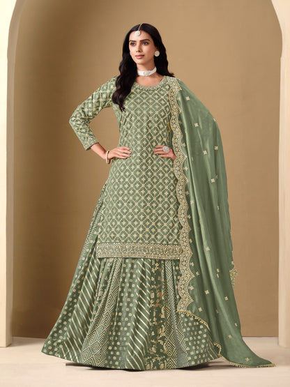 Gorgeous Sea Green Art Silk Lehenga Bottom Suit Set