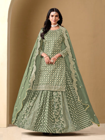 Gorgeous Sea Green Art Silk Lehenga Bottom Suit Set