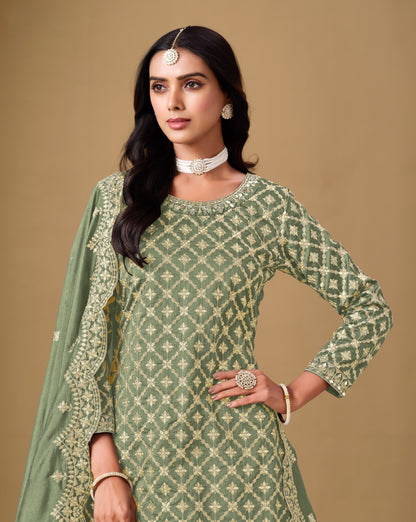 Gorgeous Sea Green Art Silk Lehenga Bottom Suit Set