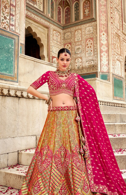 Luxurious Rani Pink Banarasi Silk Bridal Lehenga
