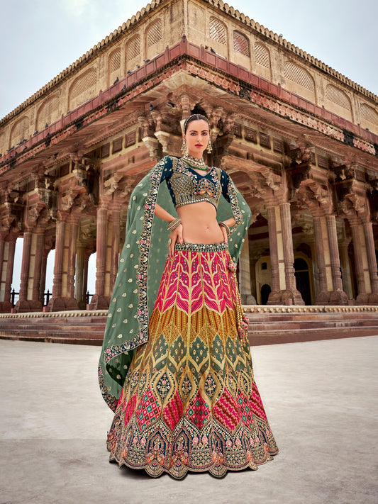 Refined Multicolor Banarasi Silk Bridal Lehenga