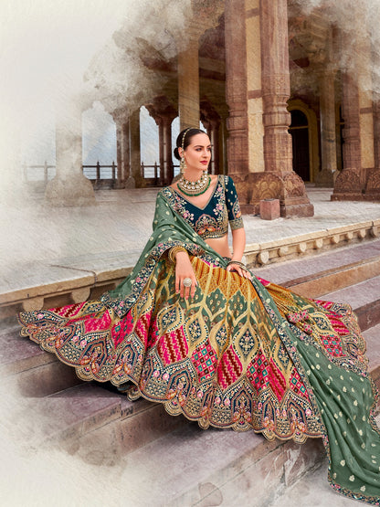 Refined Multicolor Banarasi Silk Bridal Lehenga