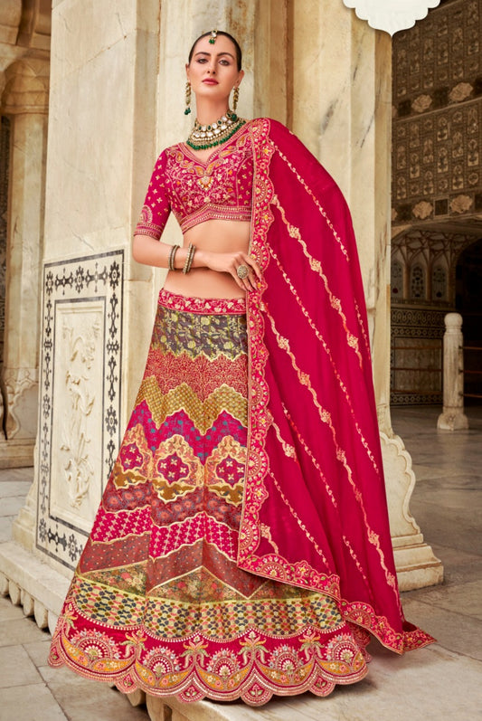 Polished Dark Pink Banarasi Silk Bridal Lehenga
