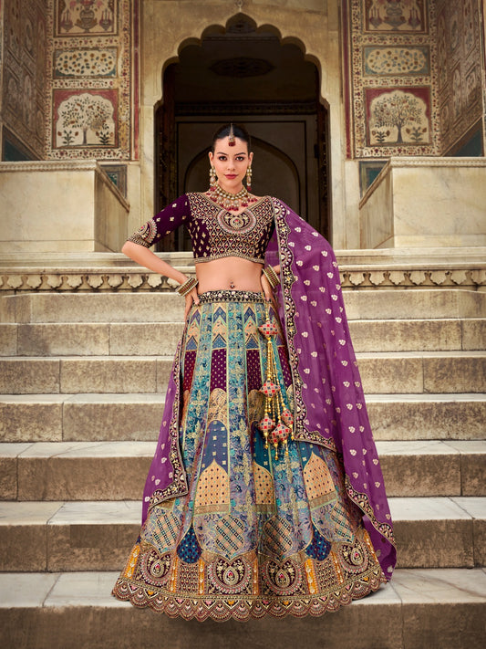 Opulent Burgundy Banarasi Silk Bridal Lehenga
