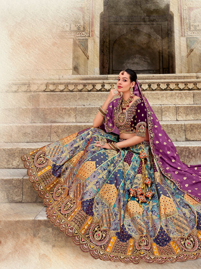 Opulent Burgundy Banarasi Silk Bridal Lehenga