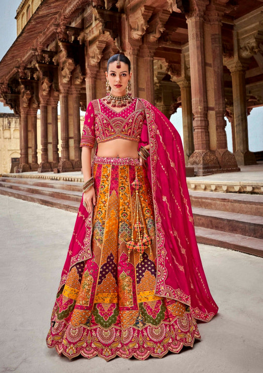 Graceful Multicolor Banarasi Silk Bridal Lehenga