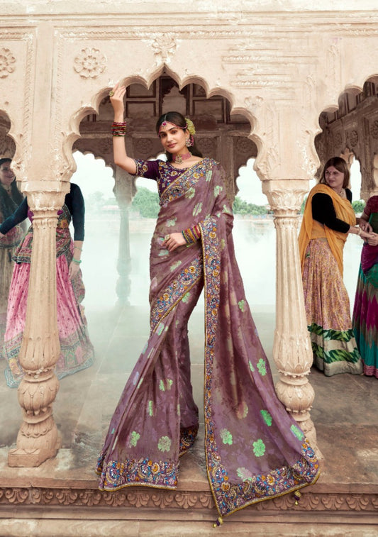 Women Purple Silk Embroidery Saree