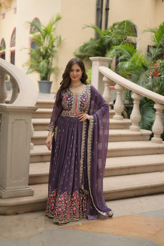 Women Lilac Faux Georgette Floor Length Suit Set