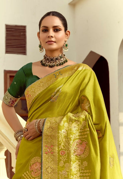 Opalescent Mehendi Green Silk Banarasi Silk Saree