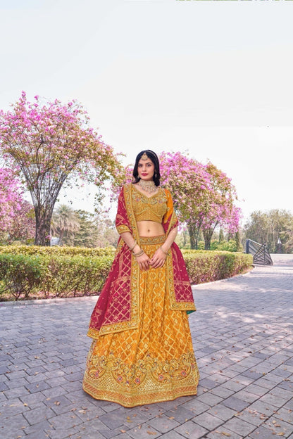Stunnig Mustard Banarasi Silk Traditional Lehenga