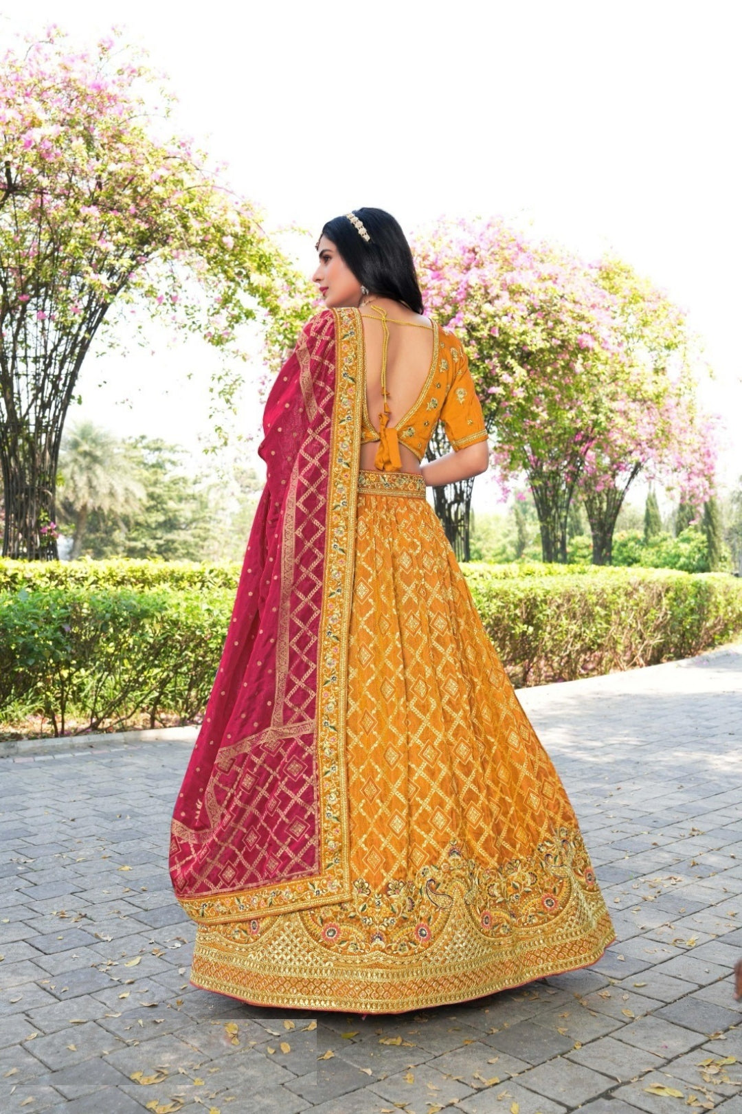 Stunnig Mustard Banarasi Silk Traditional Lehenga