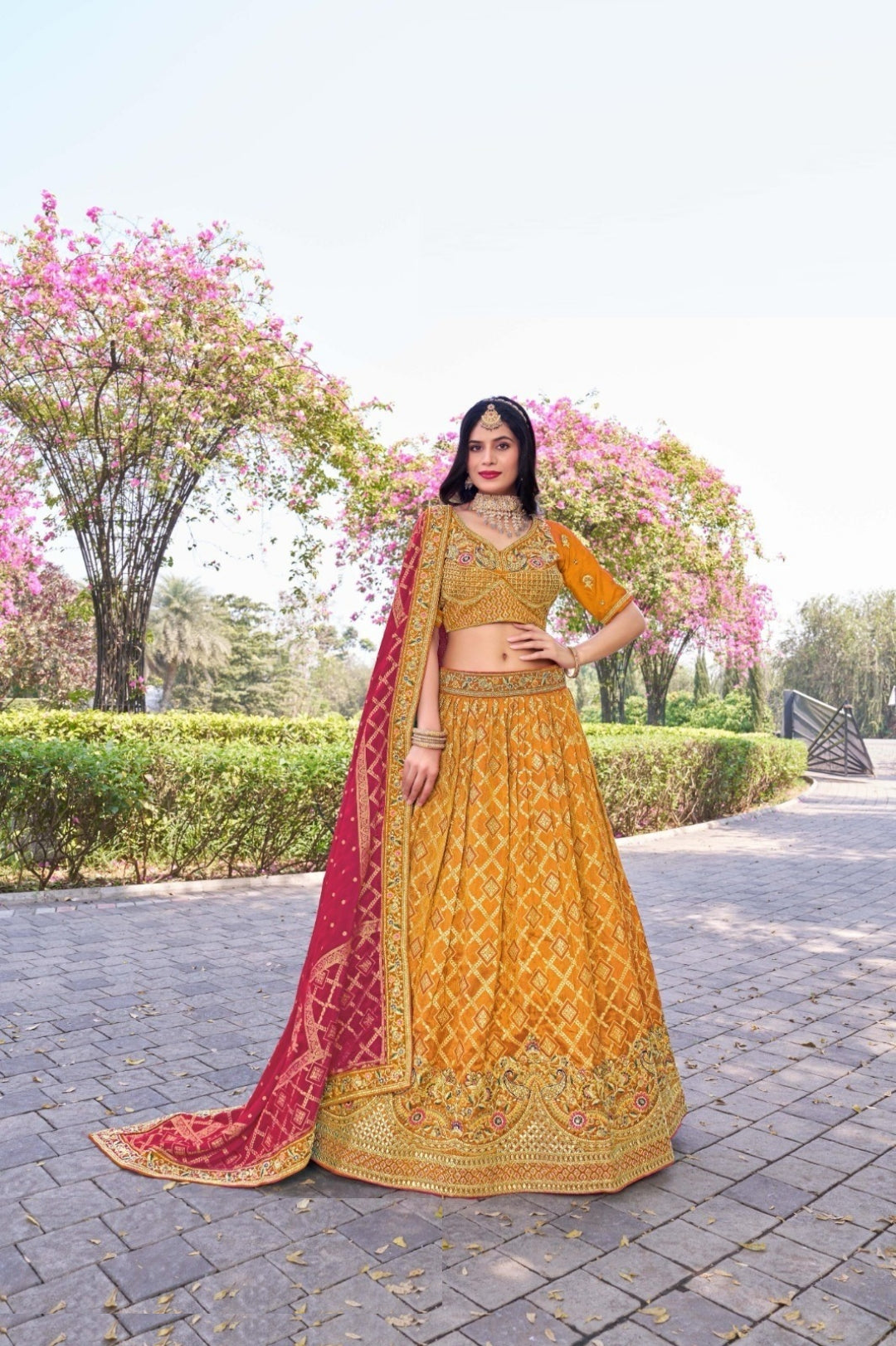 Stunnig Mustard Banarasi Silk Traditional Lehenga