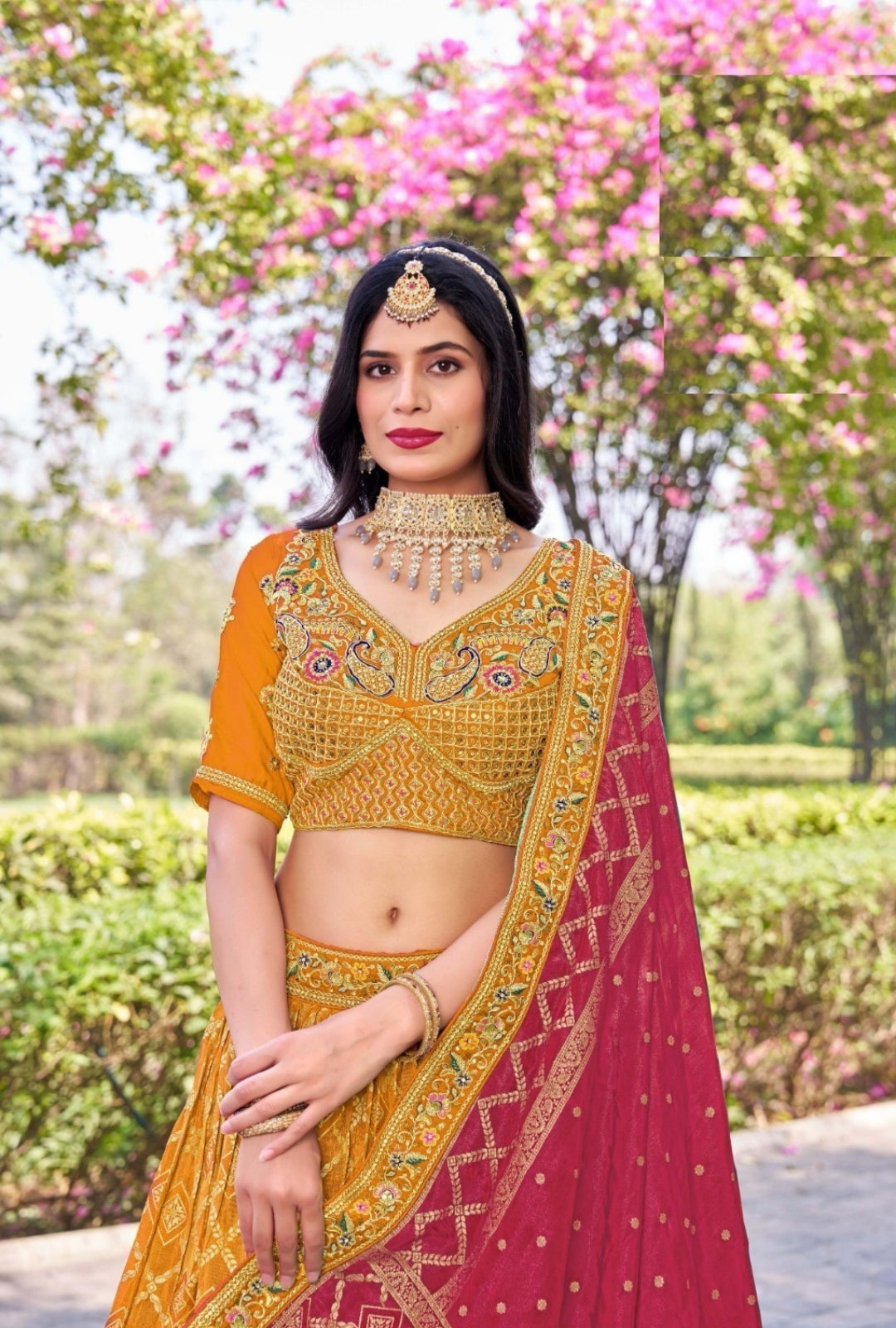 Stunnig Mustard Banarasi Silk Traditional Lehenga