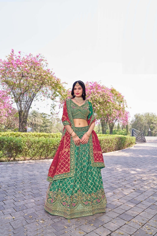 Lovely Rama Green Banarasi Silk Traditional Lehenga