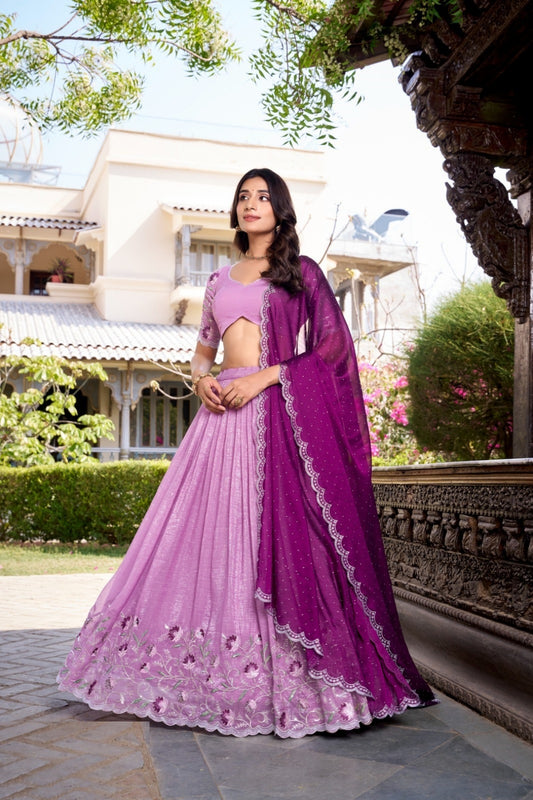 Magnificent Lavender Silk Glory Sequins And Thread Embroidery Work Stylish Lehenga