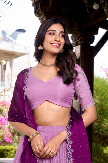 Magnificent Lavender Silk Glory Sequins And Thread Embroidery Work Stylish Lehenga