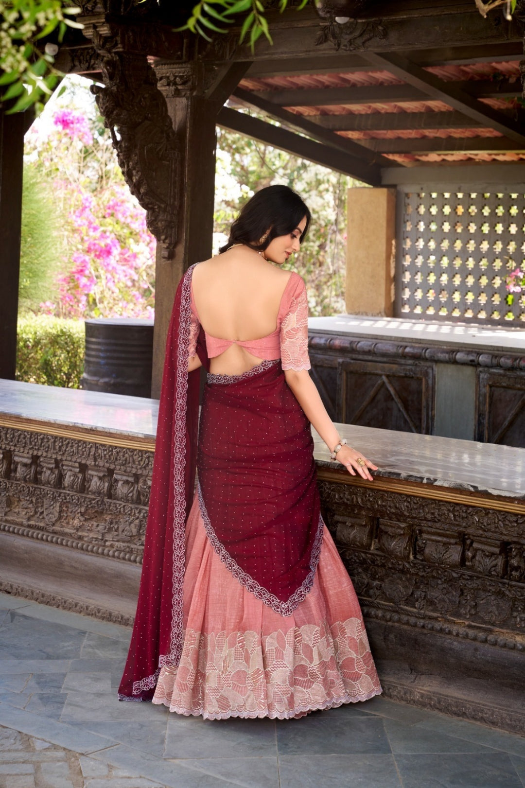 Chic Peach Silk Glory Sequins And Thread Embroidery Work Stylish Lehenga