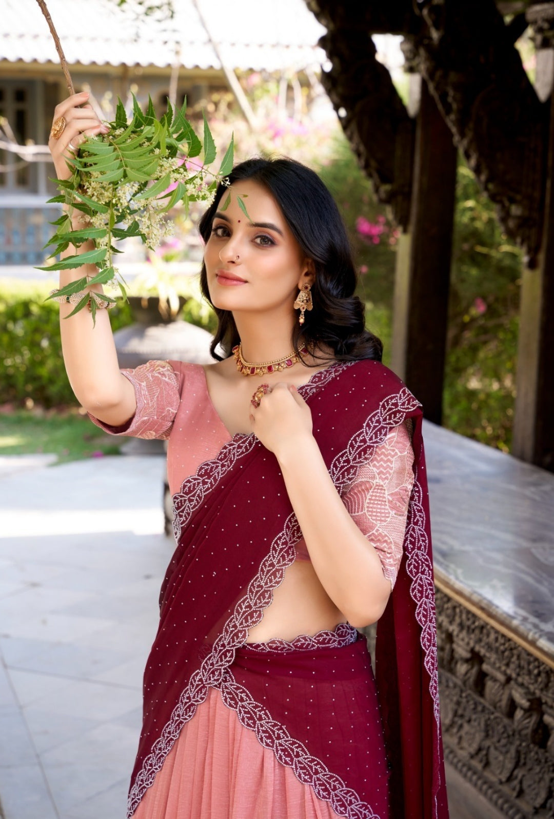 Chic Peach Silk Glory Sequins And Thread Embroidery Work Stylish Lehenga