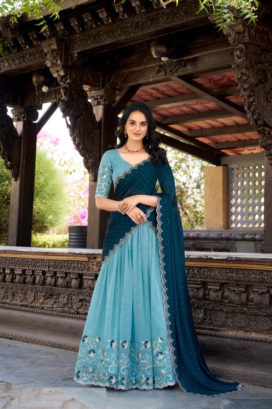 Timeless Blue Silk Glory Sequins And Thread Embroidery Work Stylish Lehenga