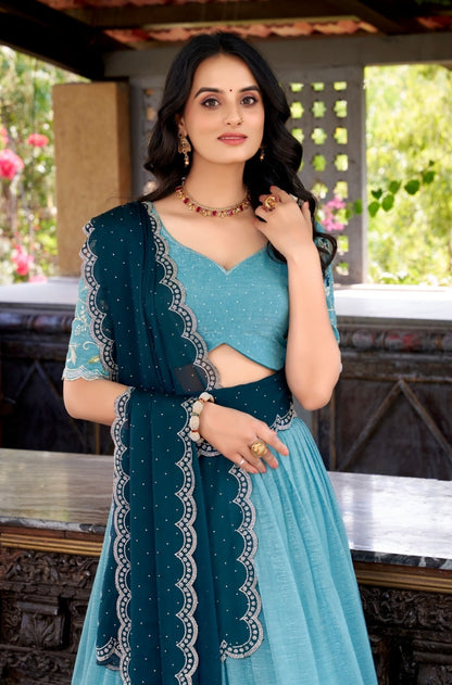 Timeless Blue Silk Glory Sequins And Thread Embroidery Work Stylish Lehenga