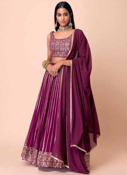 Refined Wine Georgette Gliterring Lehenga