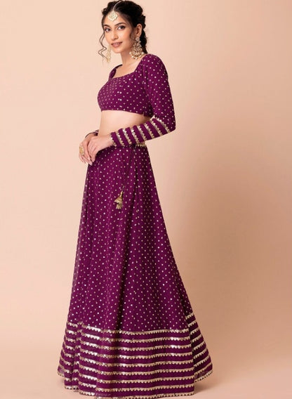 Women Wine Georgette Gliterring Lehenga
