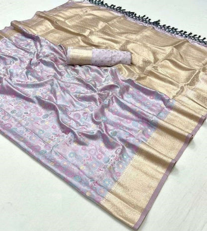 Women Light Purple Satin Handloom Weaving Silk Saree