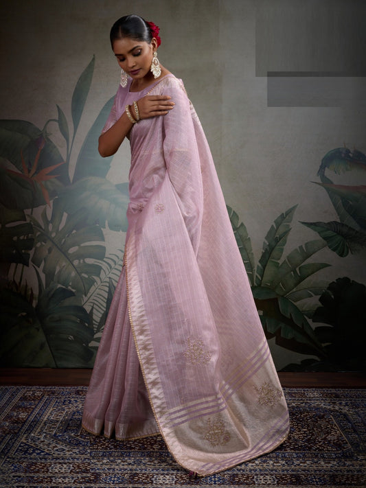 Women Lilac Linen Tissue Tissue Saree
