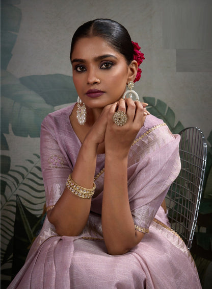 Women Lilac Linen Tissue Tissue Saree