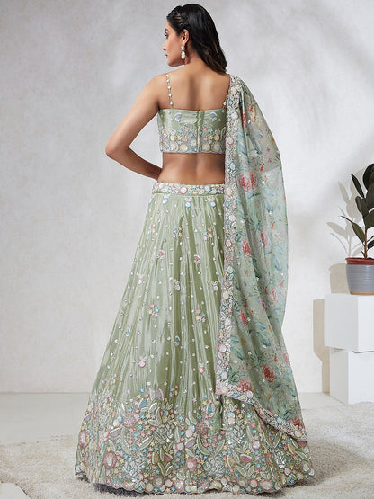 Sleek Lime Green Silk Chiffon Bridal Lehenga